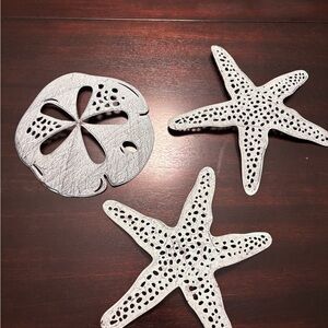 Teal Starfish and Sand Dollar Decor Set